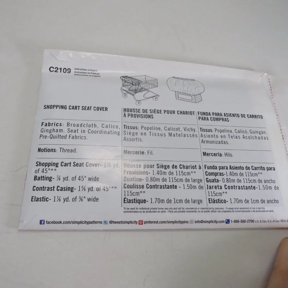 Simplicity C2109 Shopping Cart Cover Walmart Exclusive one size UNCUT